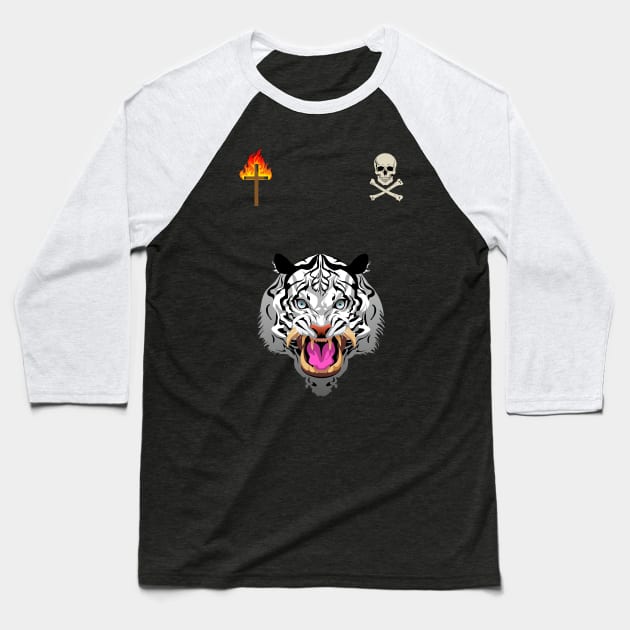 White tiger,skull and Bones,burning cross Baseball T-Shirt by Dimedrolisimys
